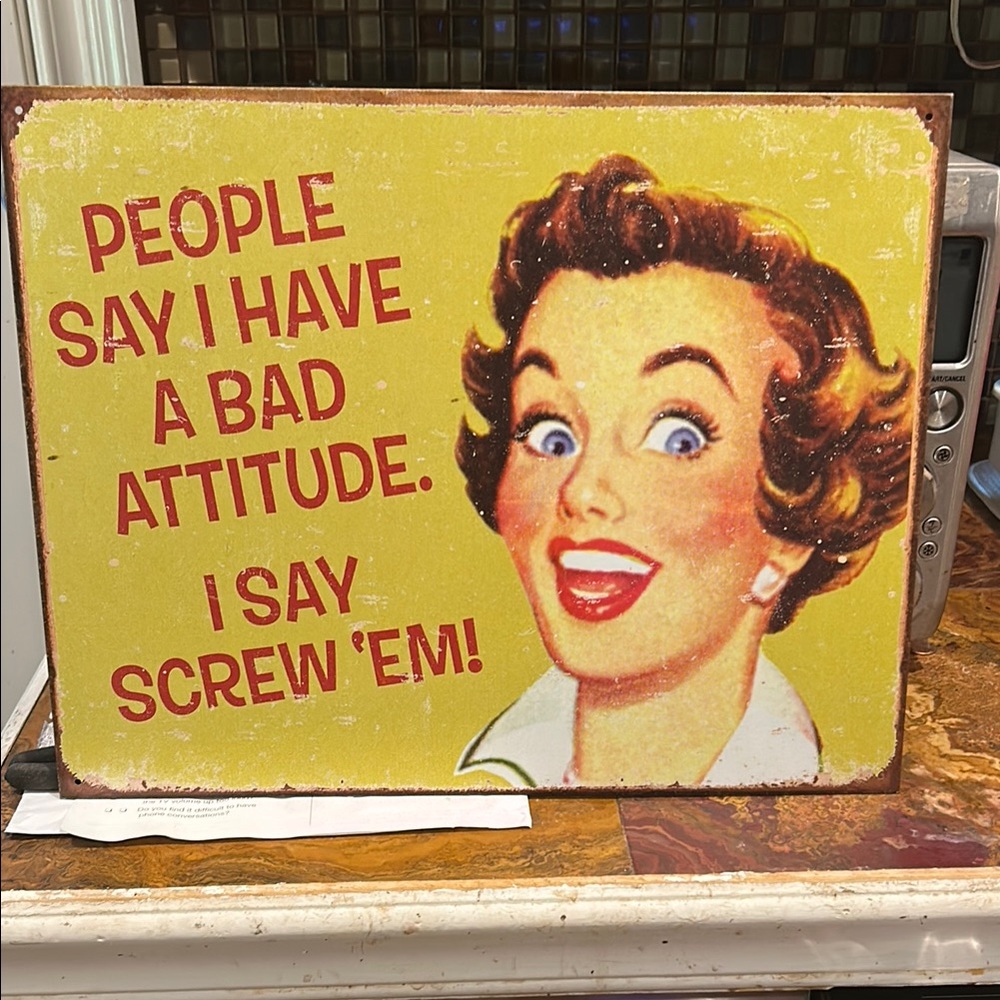 Retro Yellow and Red Decorative Sign